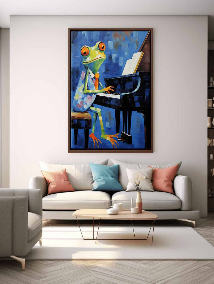 Frog Blue Piano Modern Art Painting  