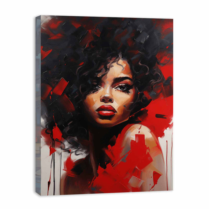 Black Red Girl Modern Art Painting  