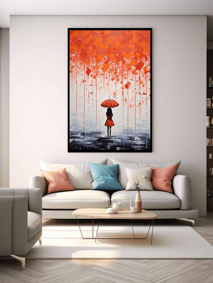 Girl Umbrella Modern Art Painting 