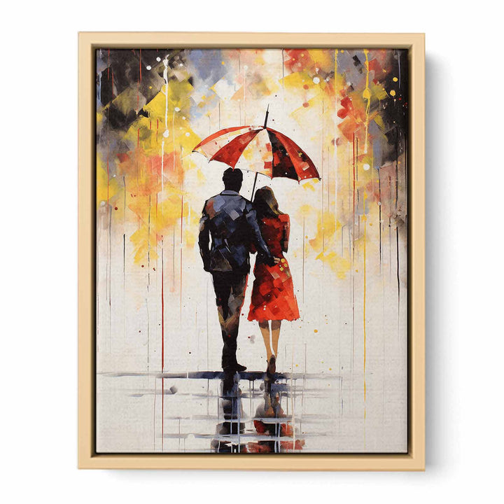 Modern art Umbrella Couple Painting Framed Print