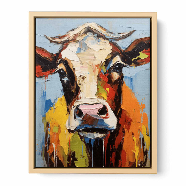 Brown Cow Modern Art Painting  Framed Print