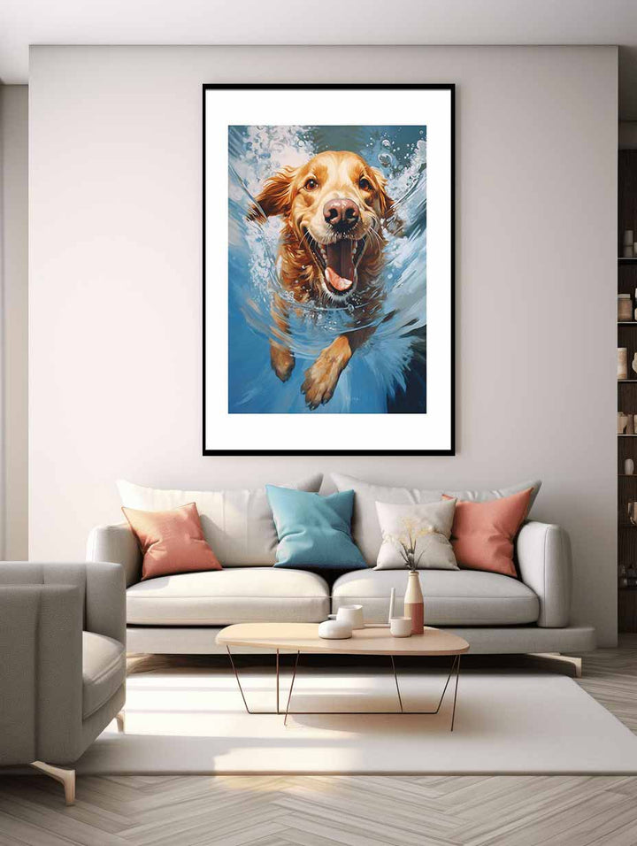 Dog Swimming Modern Painting  