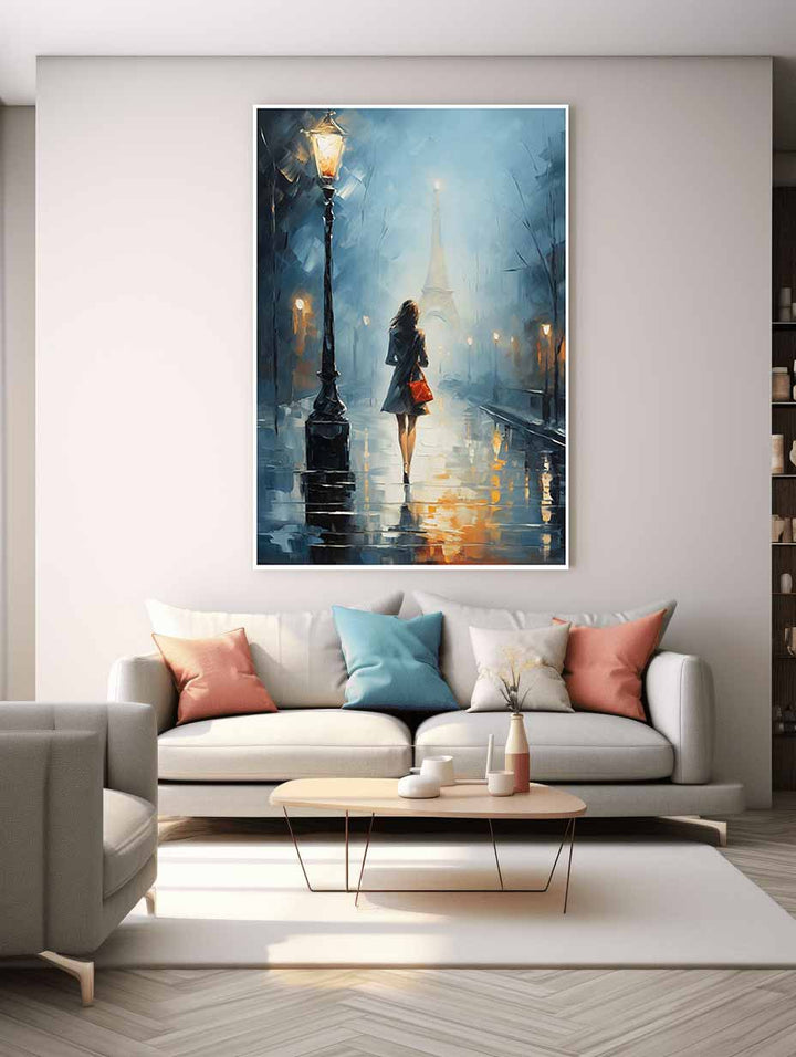 Girl Street Light Modern Painting  