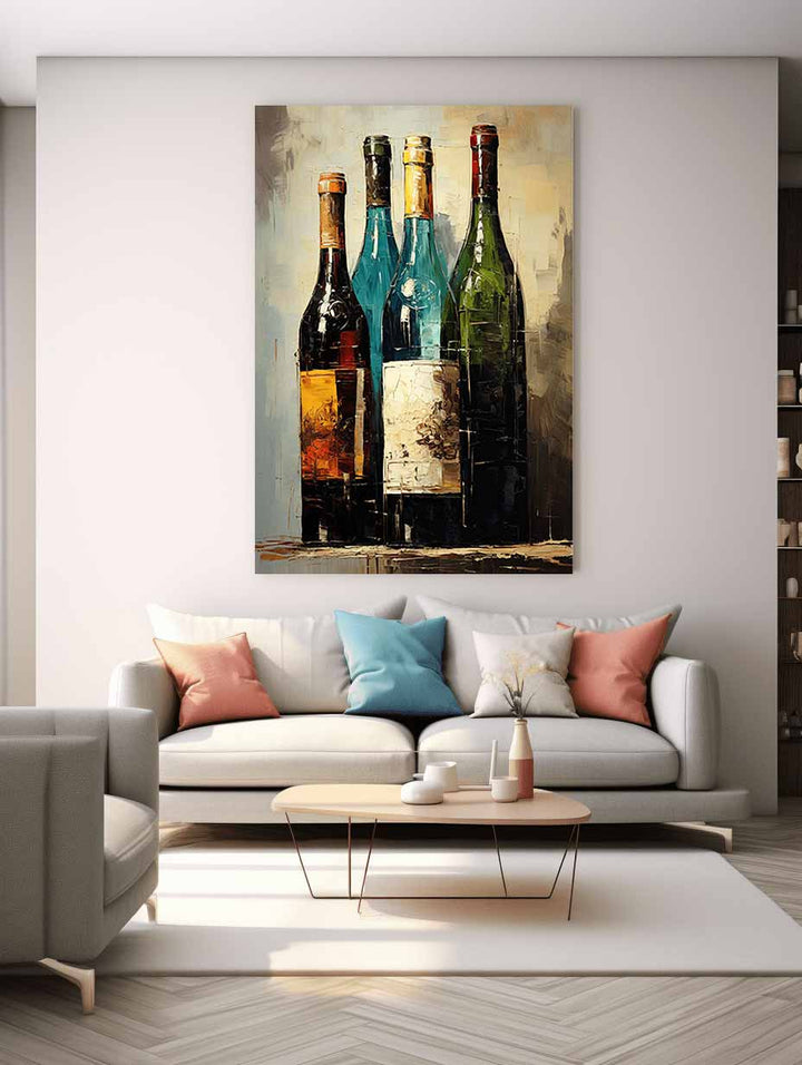 Wine Bottles Modern Painting  