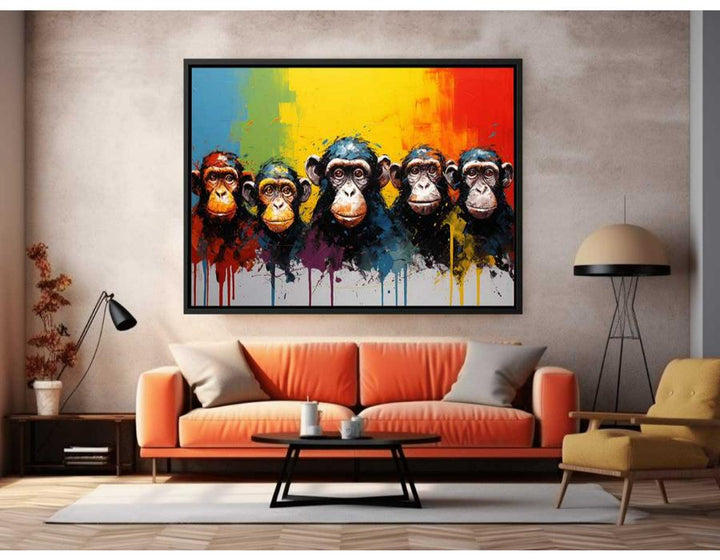 Five Monkeys  Modern Art Painting  