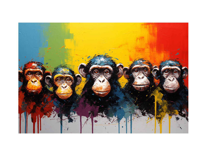 Five Monkeys  Modern Art Painting 