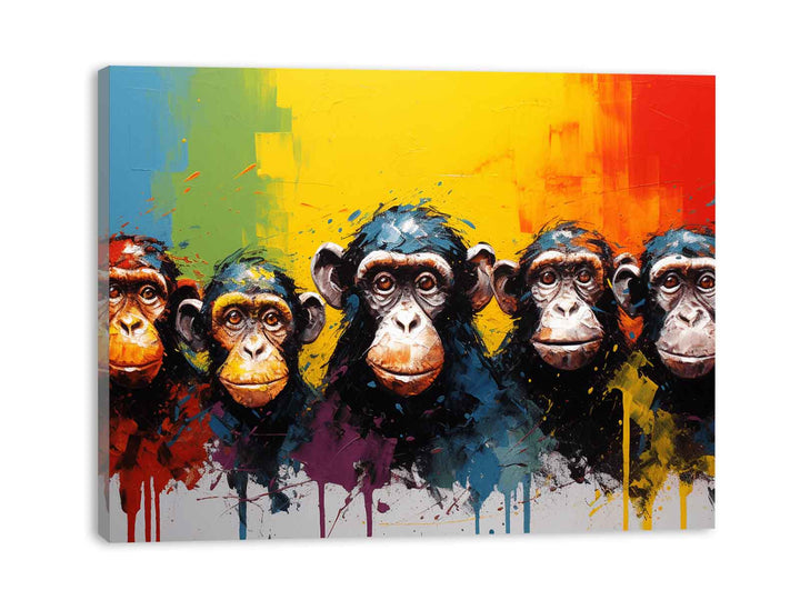 Five Monkeys  Modern Art Painting  