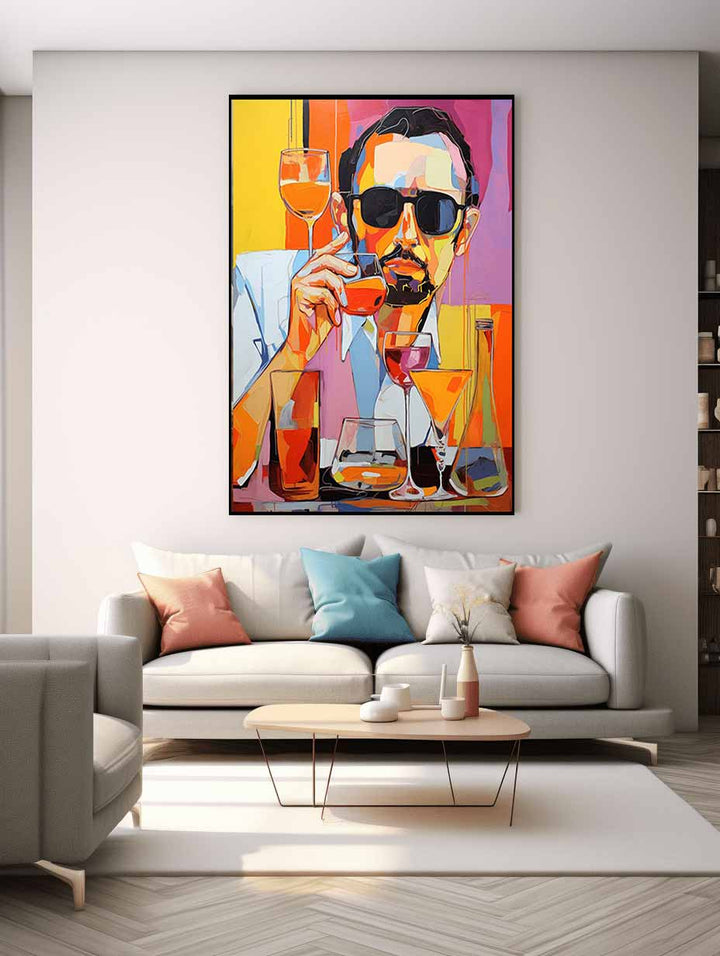 Man Drinking Juice Modern Art Painting  