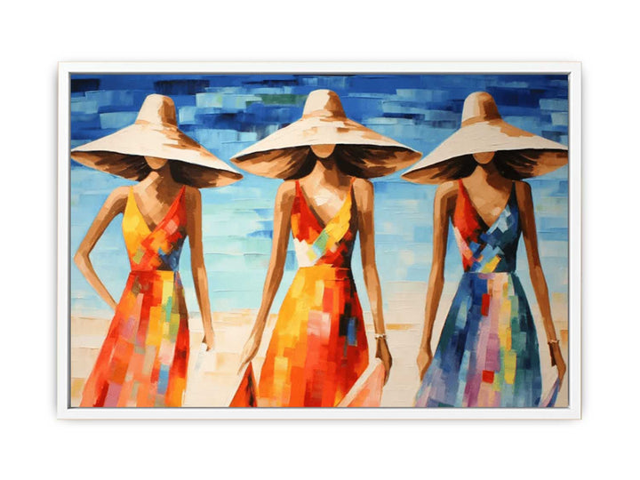 Modern Art Three Bikini Ladies Painting  Canvas Print