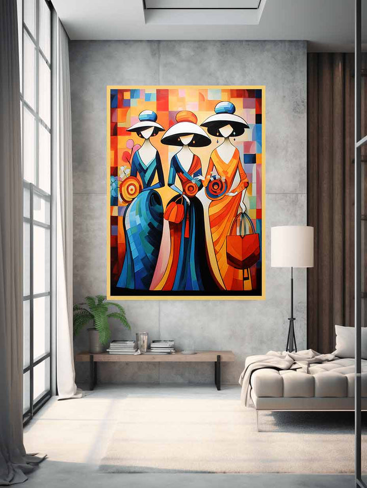 Three Lady With Purse Modern Art  Painting