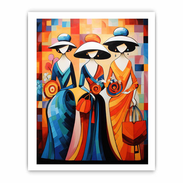 Three Lady With Purse Modern Art  Painting