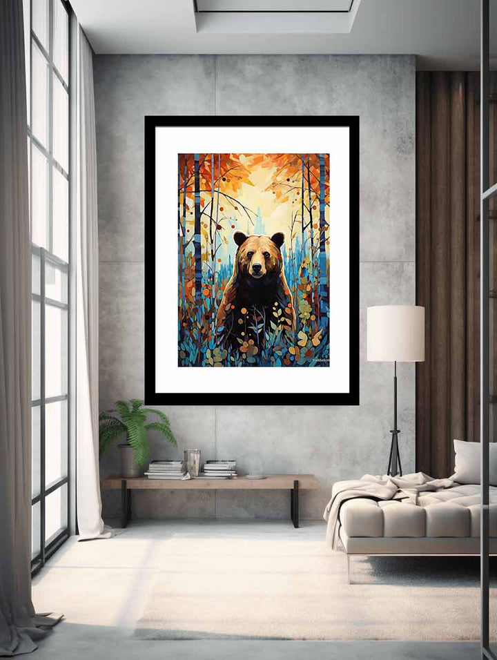 Bear Leafs Modern Art Painting  