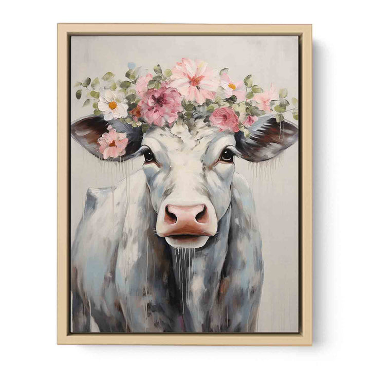 Modern Cow Flower Art Painting