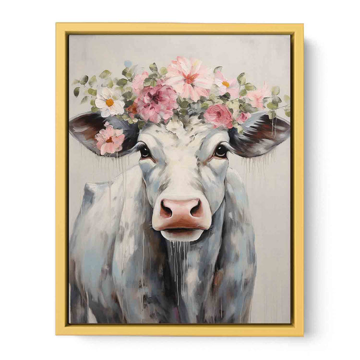 Modern Cow Flower Art Painting