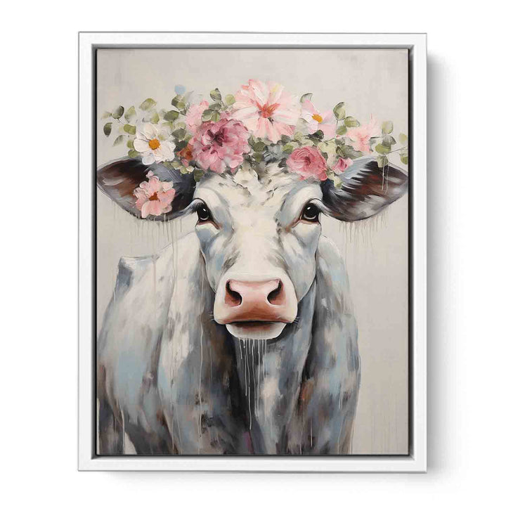 Modern Cow Flower Art Painting