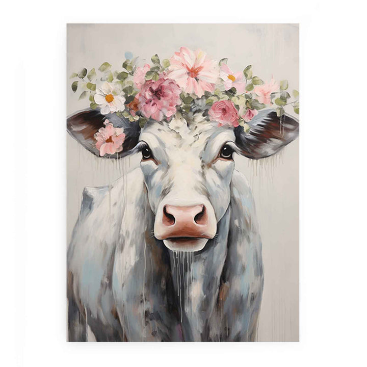 Modern Cow Flower Art Painting