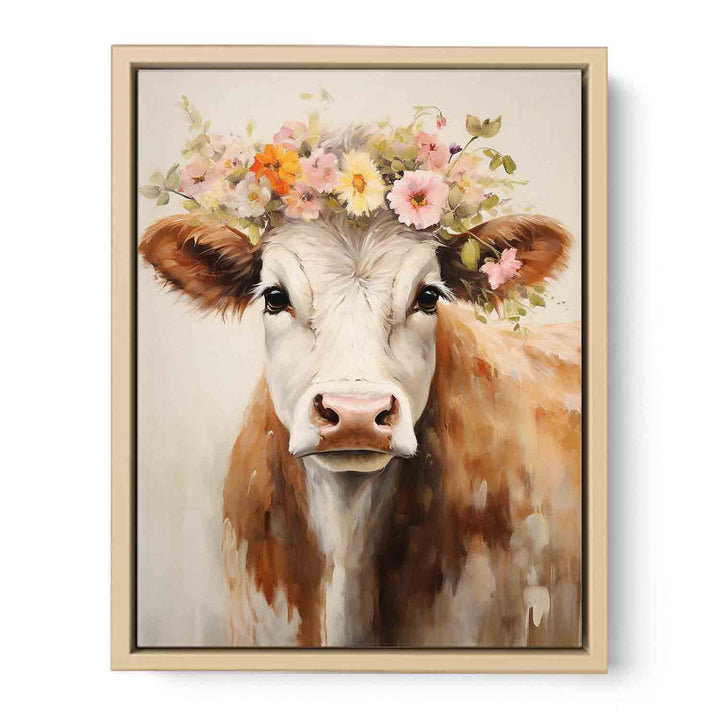 Modern Art Painting Brown Cow  Framed Print