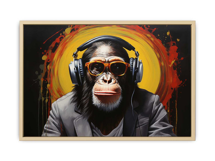 Modern Black Monkey HeadPhone Art Painting