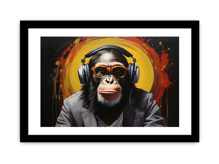 Modern Black Monkey HeadPhone Art Painting