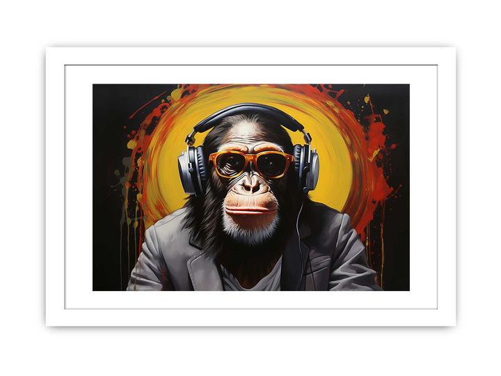 Modern Black Monkey HeadPhone Art Painting