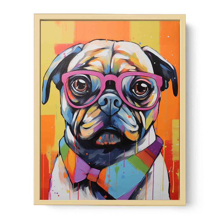 Modern Art Painting Pug Goggles Glass  Framed Print