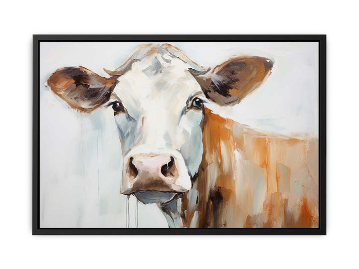 Modern White Brown Cow Art Painting