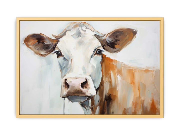 Modern White Brown Cow Art Painting