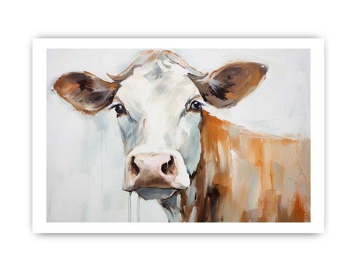 Modern White Brown Cow Art Painting