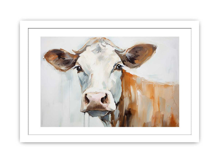 Modern White Brown Cow Art Painting