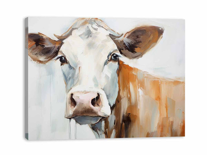 Modern White Brown Cow Art Painting