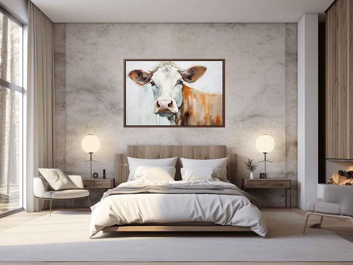 Modern White Brown Cow Art Painting