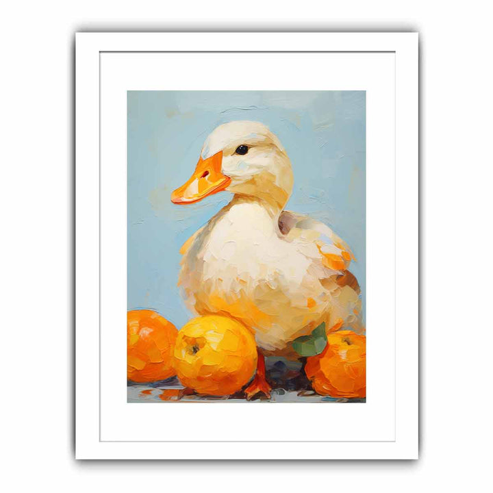 Modern White Orange Duck Art Painting
