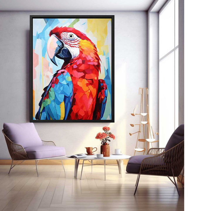 Red Blue Parrot Modern Art Painting