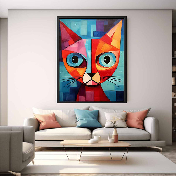 Modern Red Cat Art Painting