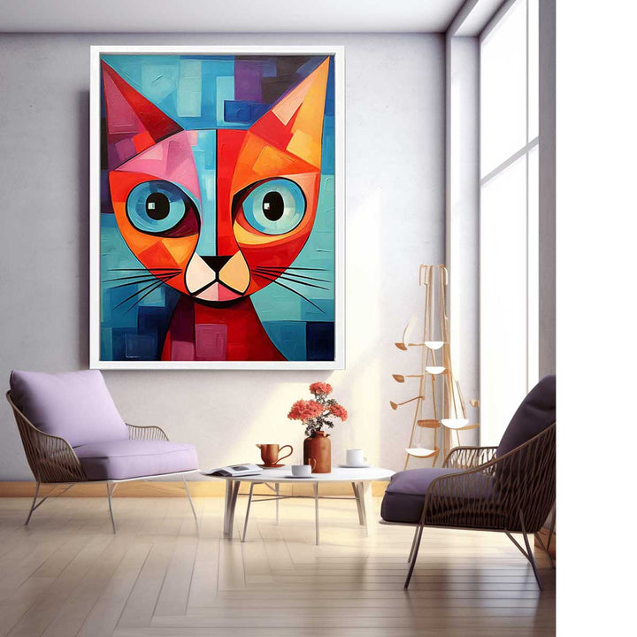 Modern Red Cat Art Painting