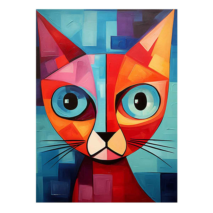 Modern Red Cat Art Painting