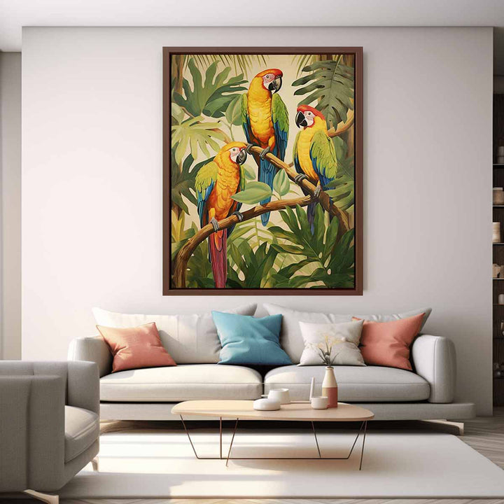 Modern Three Parrot Wood Art Painting