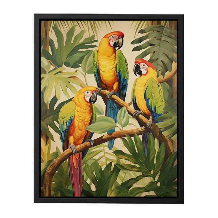 Modern Three Parrot Wood Art Painting