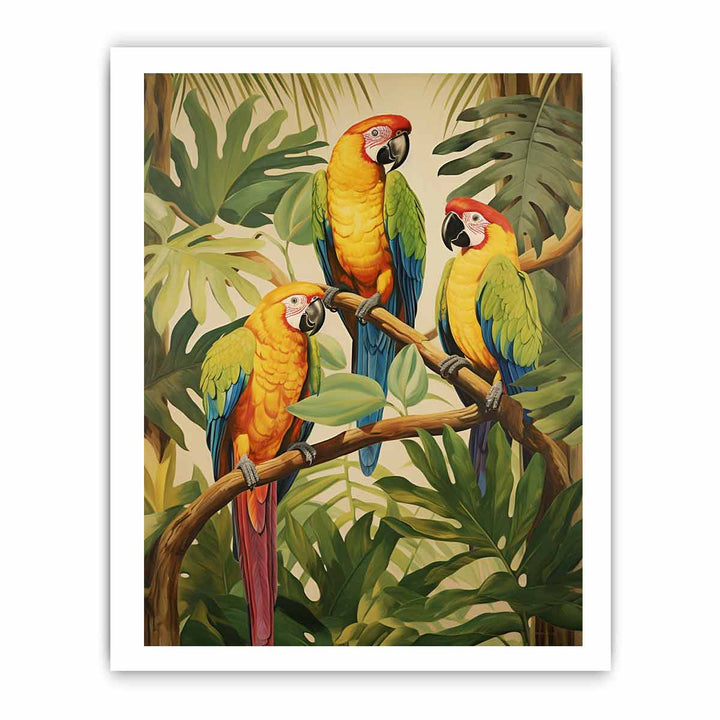 Modern Three Parrot Wood Art Painting