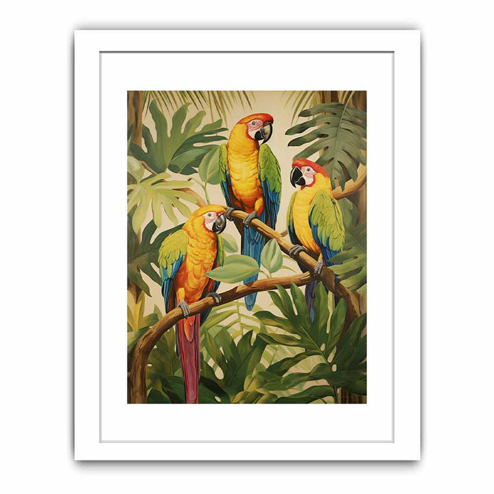 Modern Three Parrot Wood Art Painting