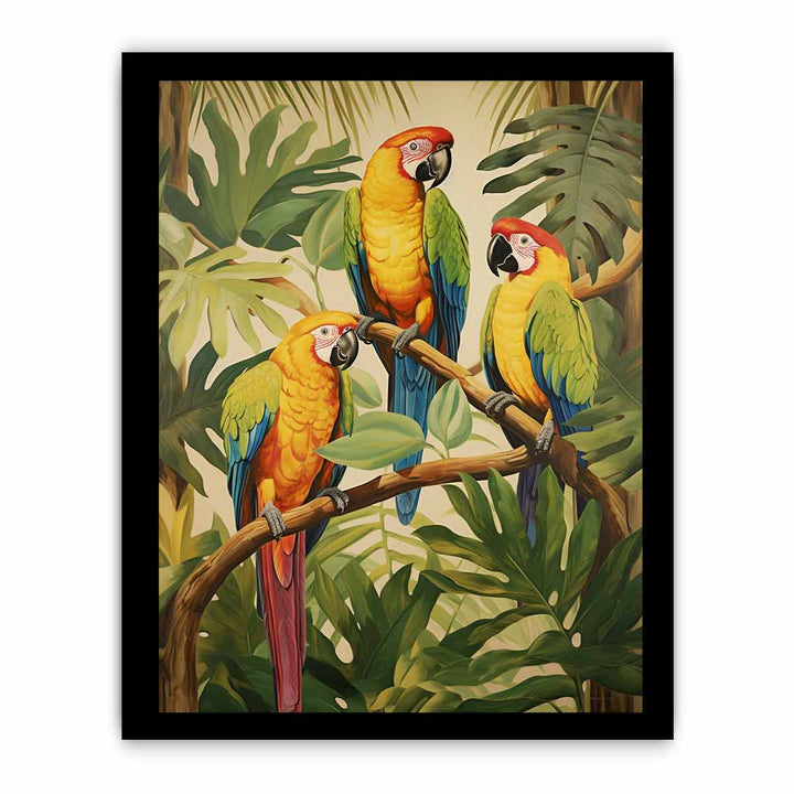 Modern Three Parrot Wood Art Painting