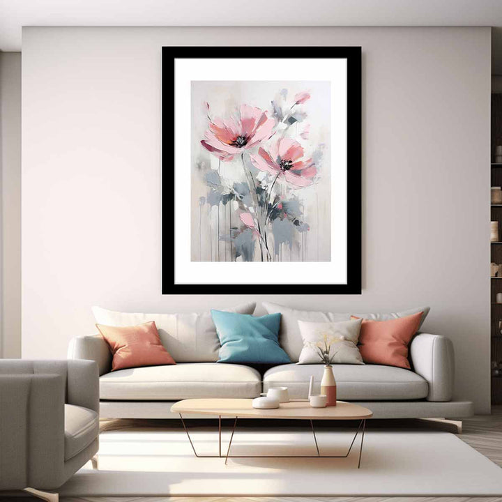 Flower Grey Pink Art Painting