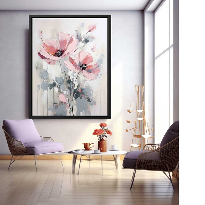 Flower Grey Pink Art Painting