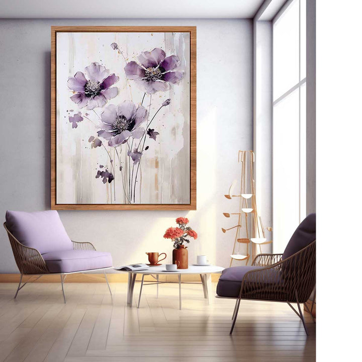 Purple Grey Flower Art Painting  