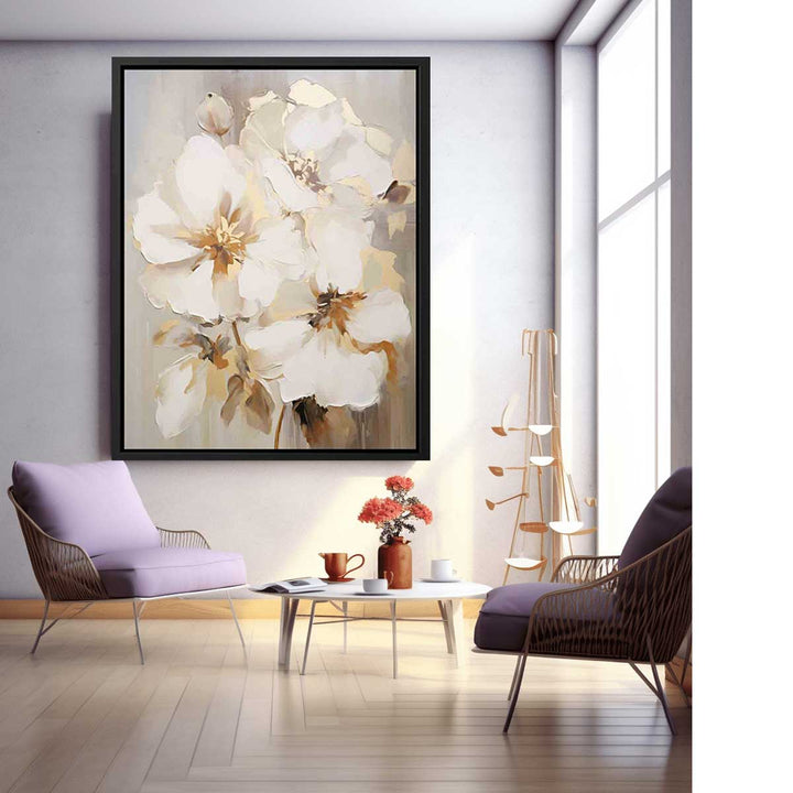 White Brown Flower Art Painting  