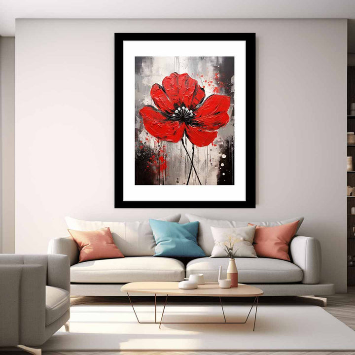 Flower Art Red Grey Painting