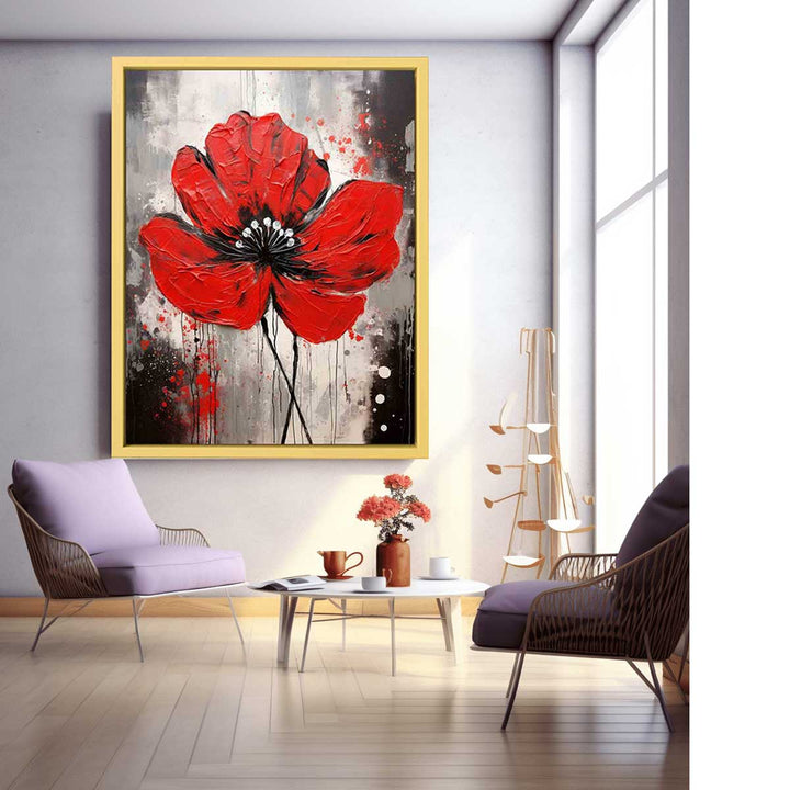 Flower Art Red Grey Painting