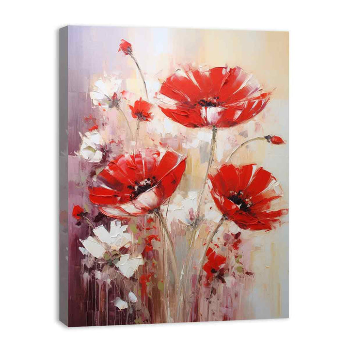 Red White Art Flower Painting  