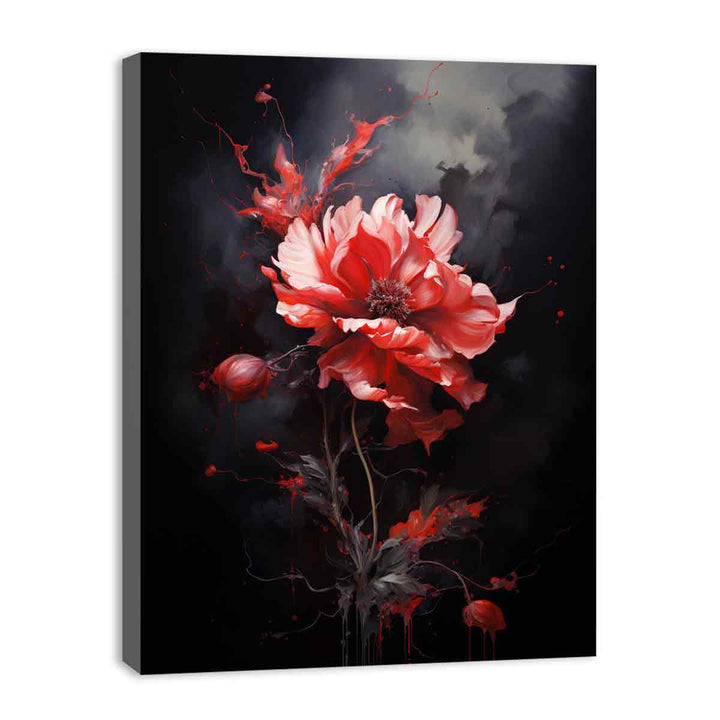 Black Red Flower Painting  