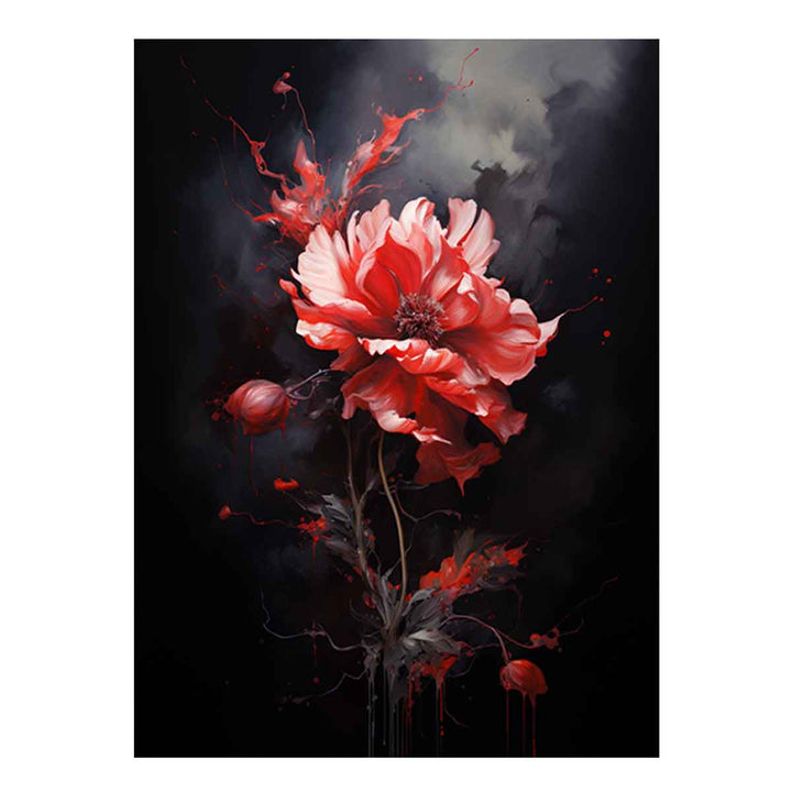 Black Red Flower Painting  